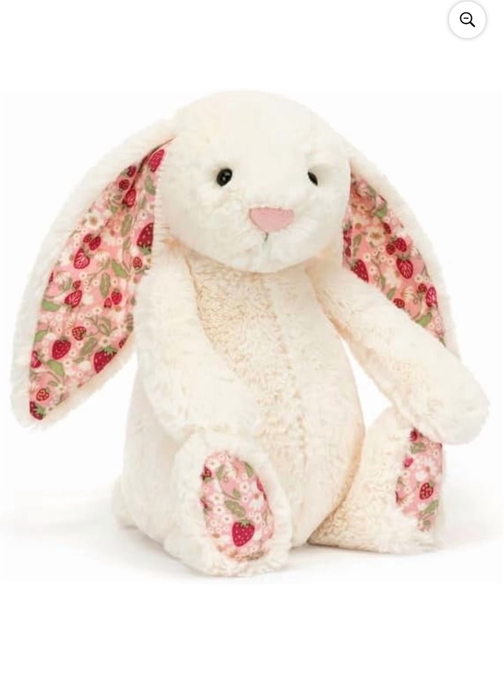 Plush Cream Bunny with Pink Strawberry Lining authentic Plush Cream jellycat.